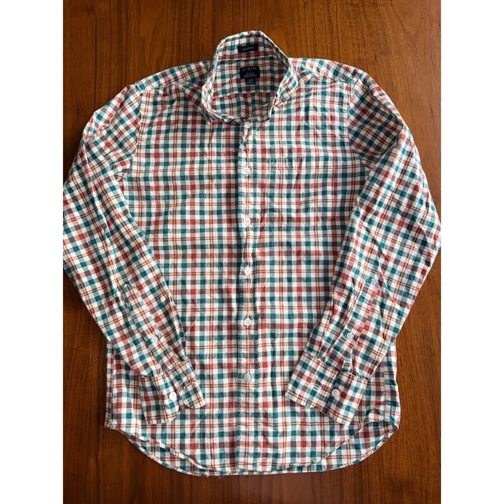 J.Crew Men's Flex Washed Classic Fit Green & Red Plaid Button Down Shirt - XS